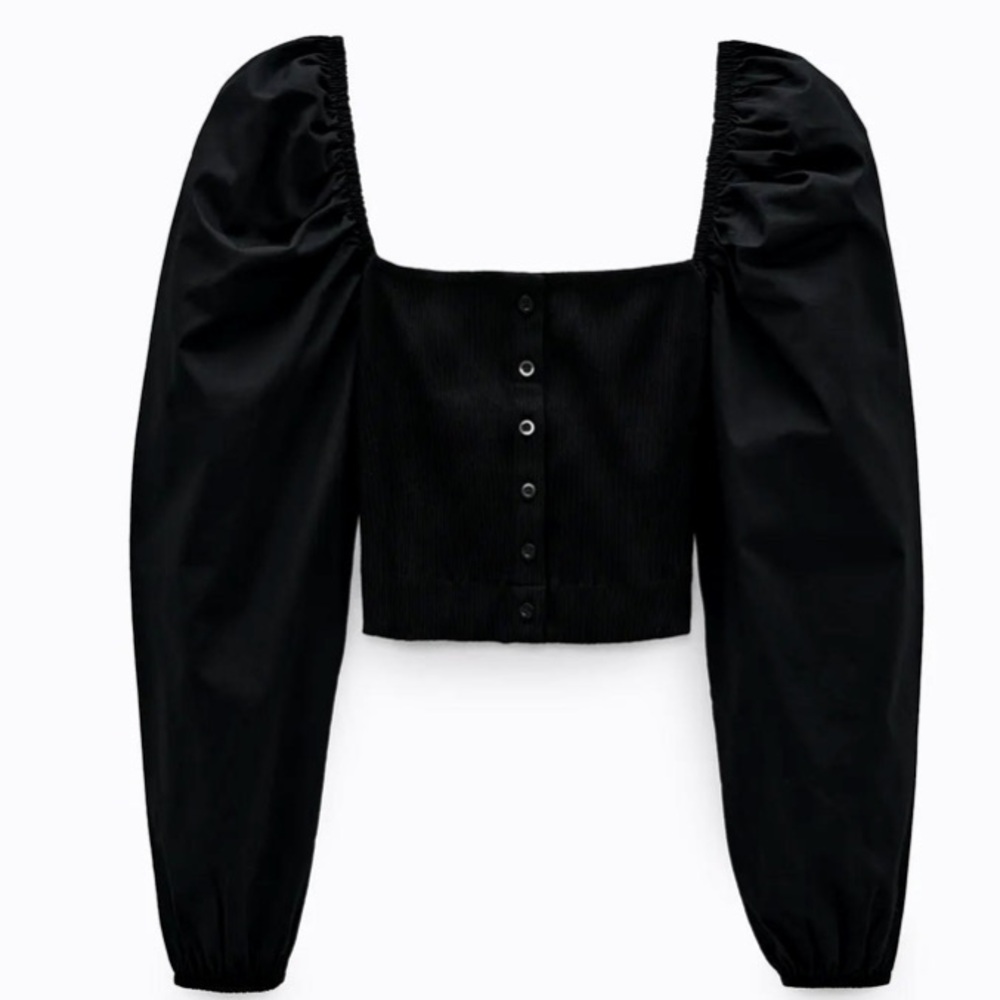 ZARA PUFF SLEEVES CROP TOP BLACK LARGE